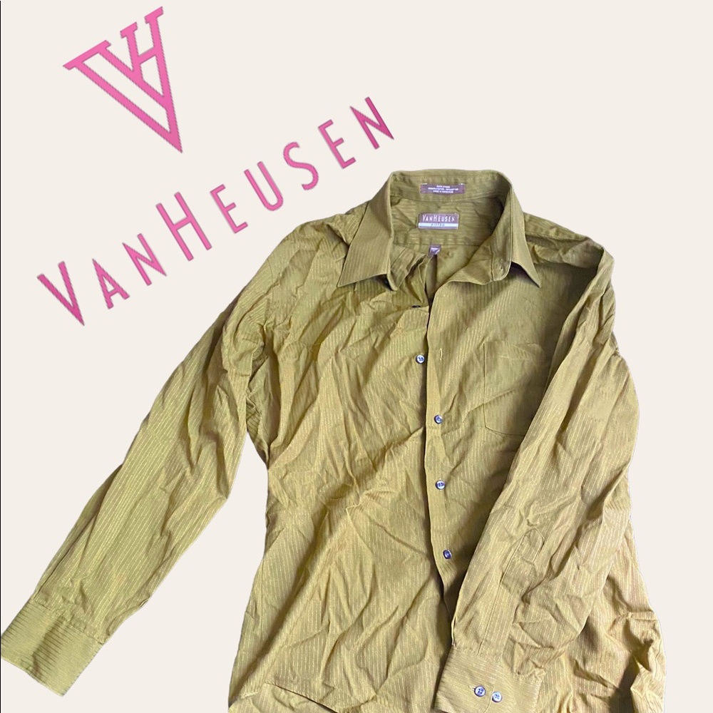 Van Huesen Green Striped Button Up